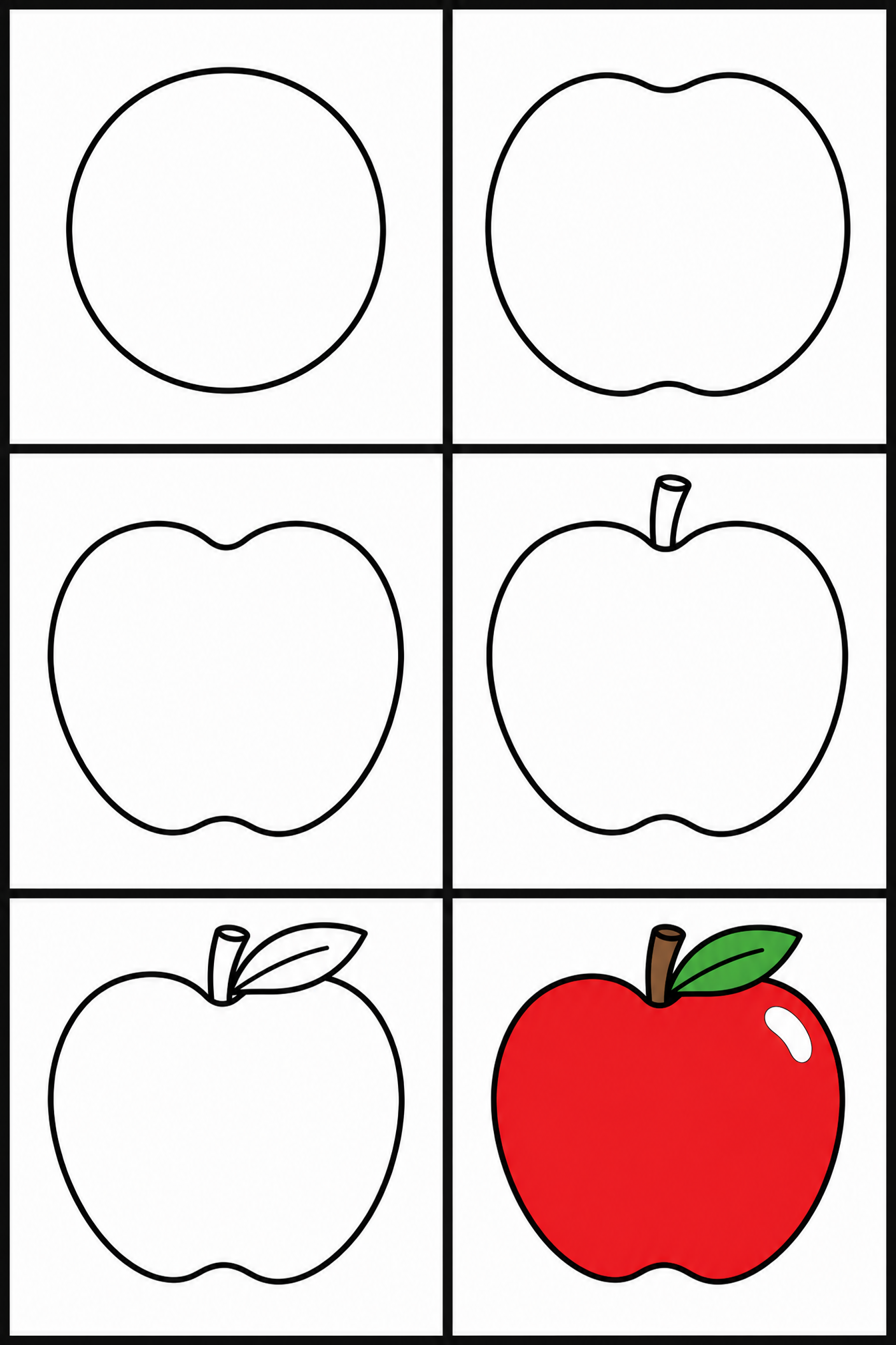 How to draw apple — all 6 steps in one chart