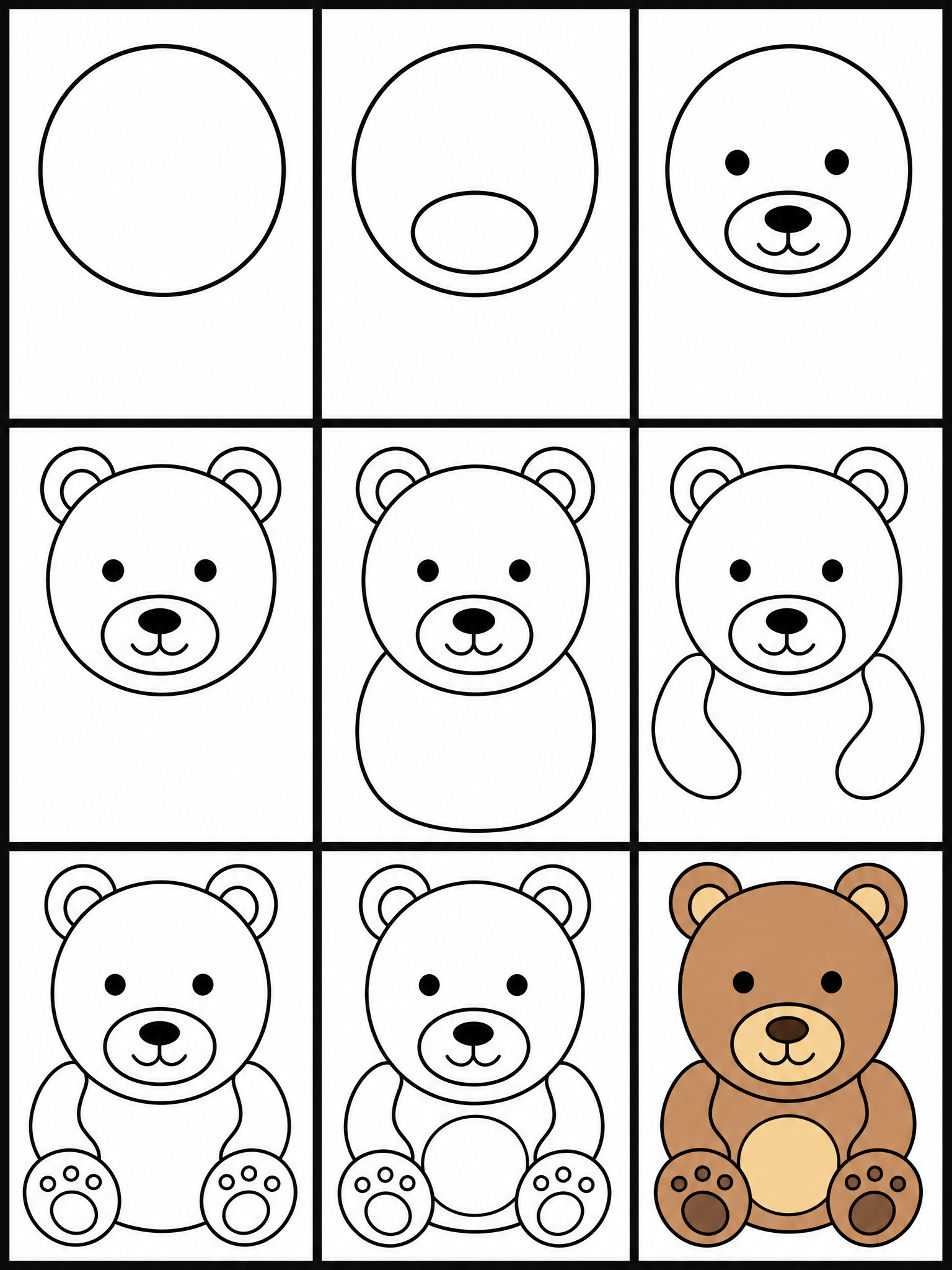 How to draw bear — all 9 steps in one chart
