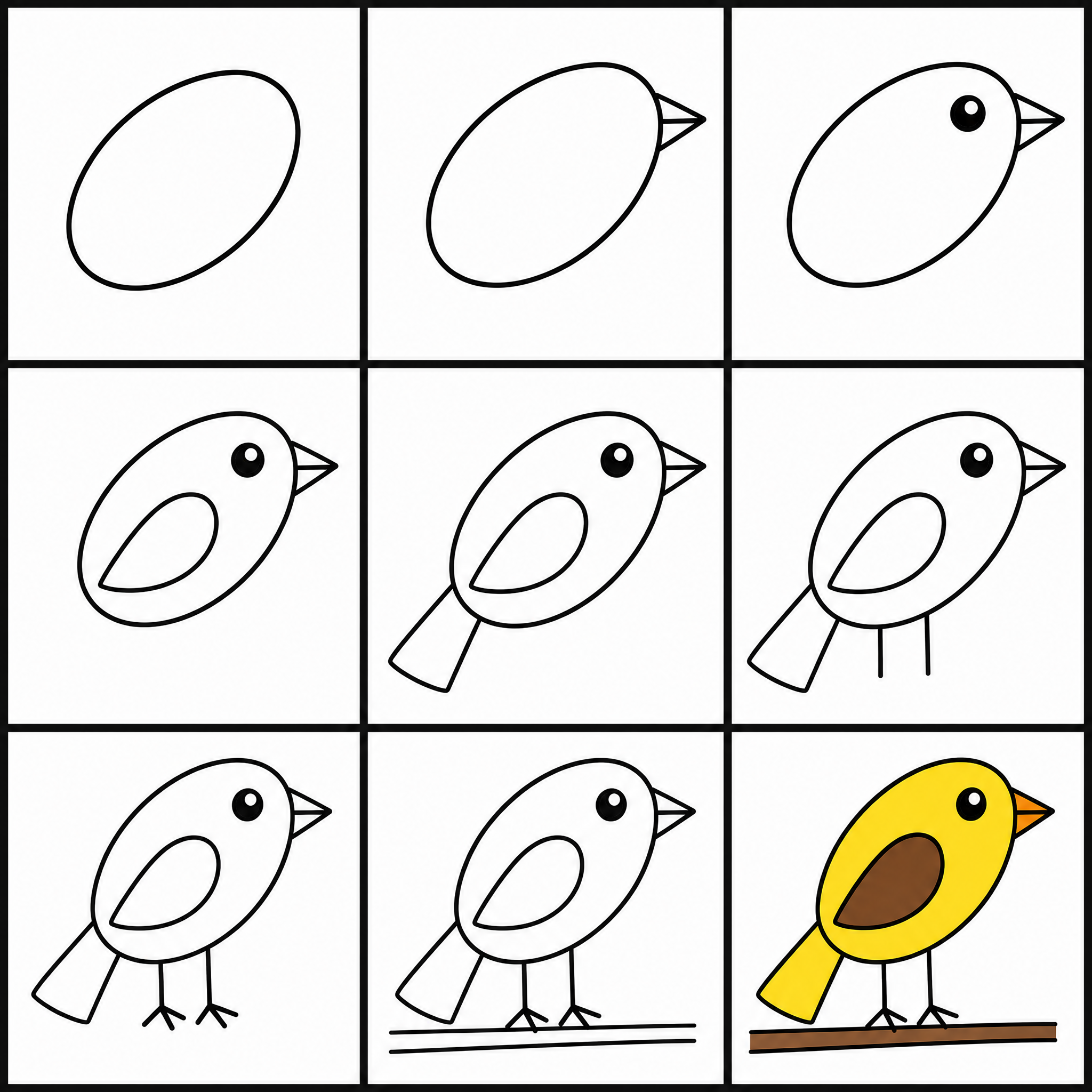 How to draw bird — all 9 steps in one chart