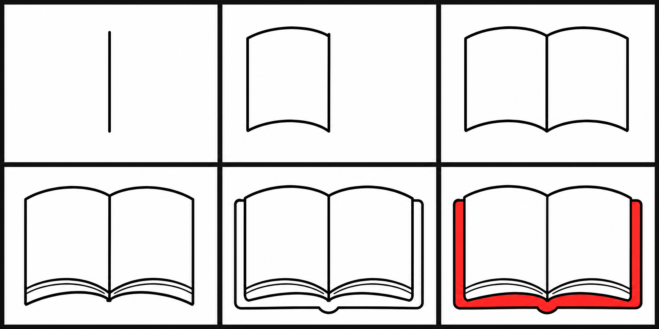 How to draw book — all 6 steps in one chart