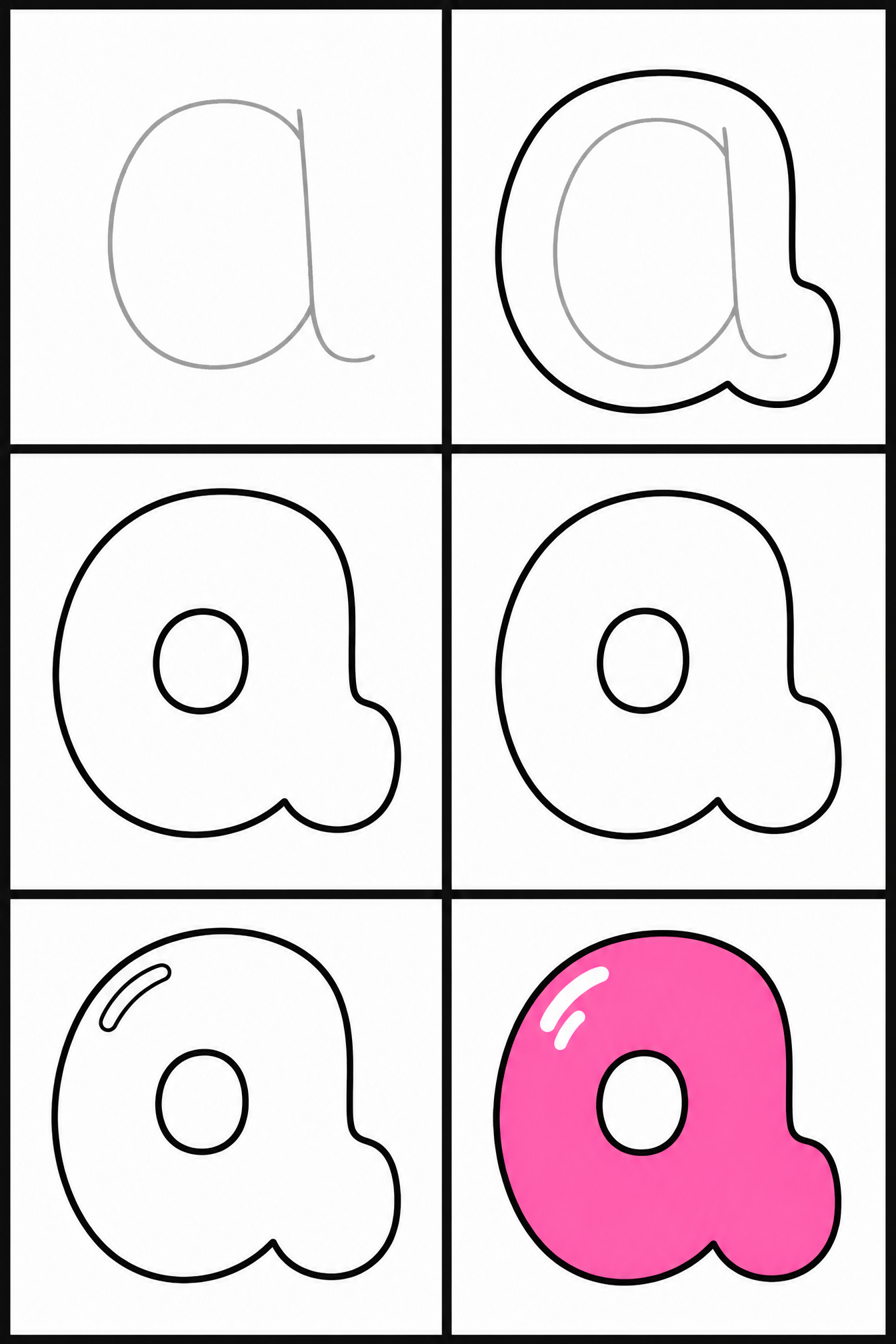 How to draw bubble letters — all 6 steps in one chart