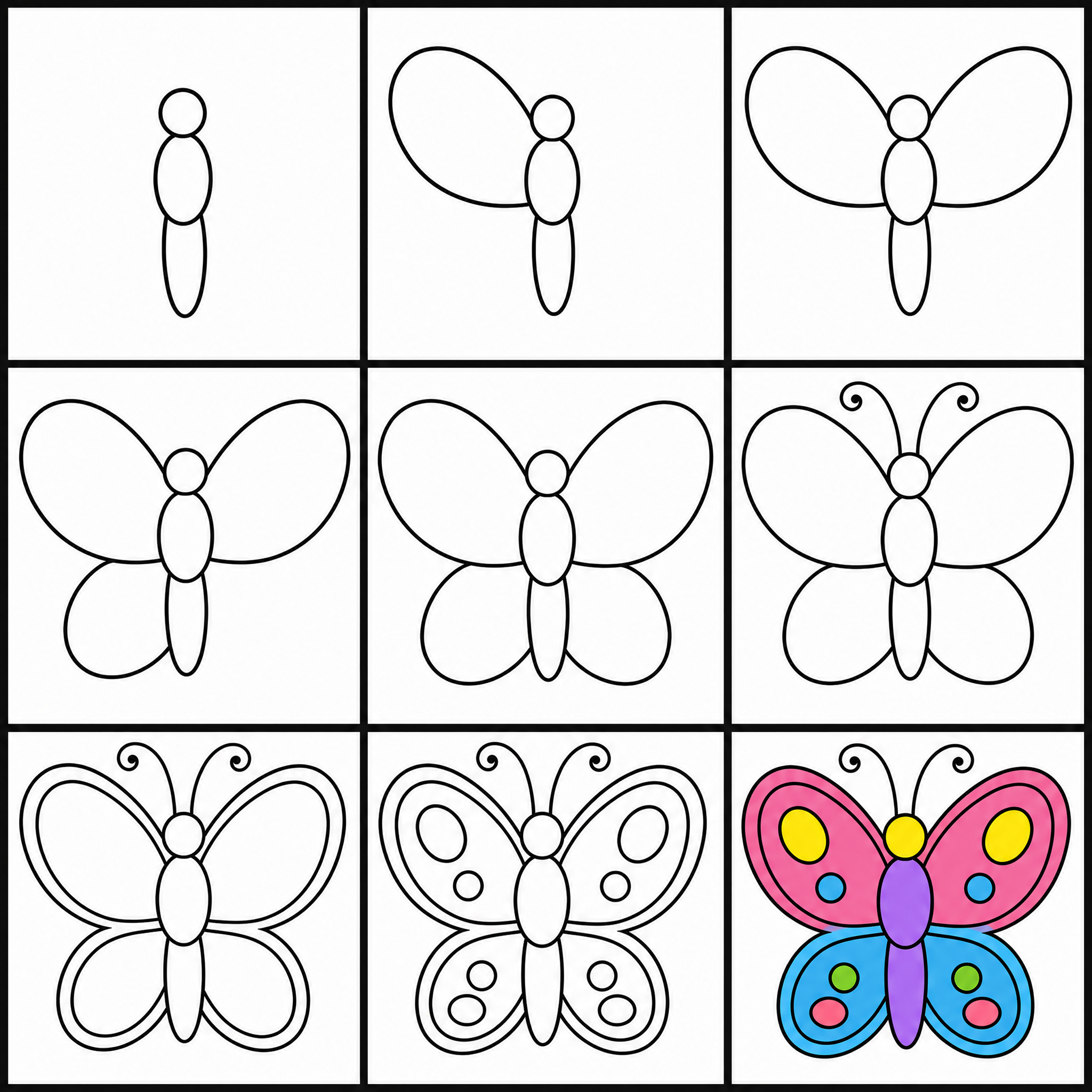 How to draw butterfly — all 9 steps in one chart