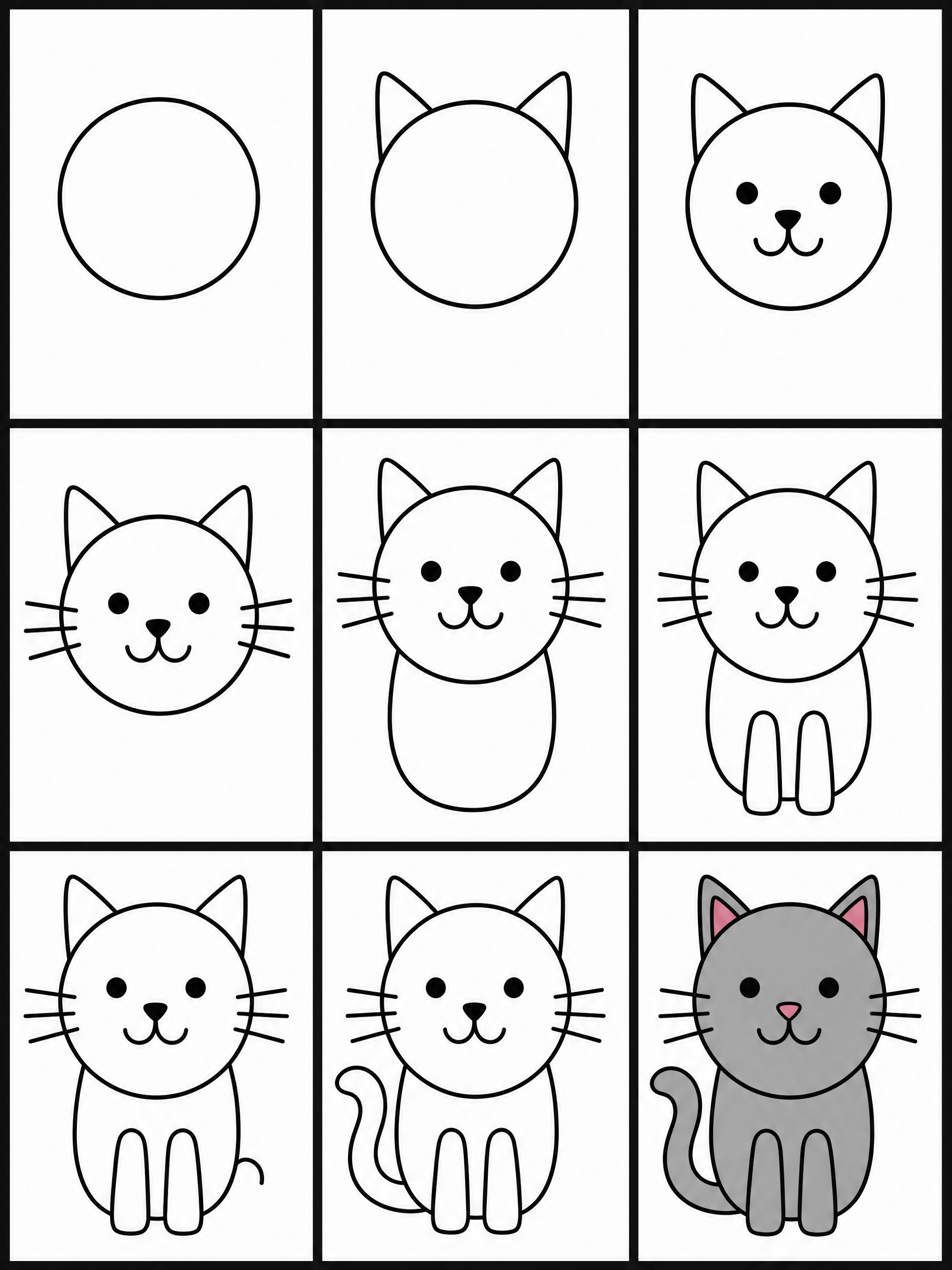How to draw cat — all 9 steps in one chart