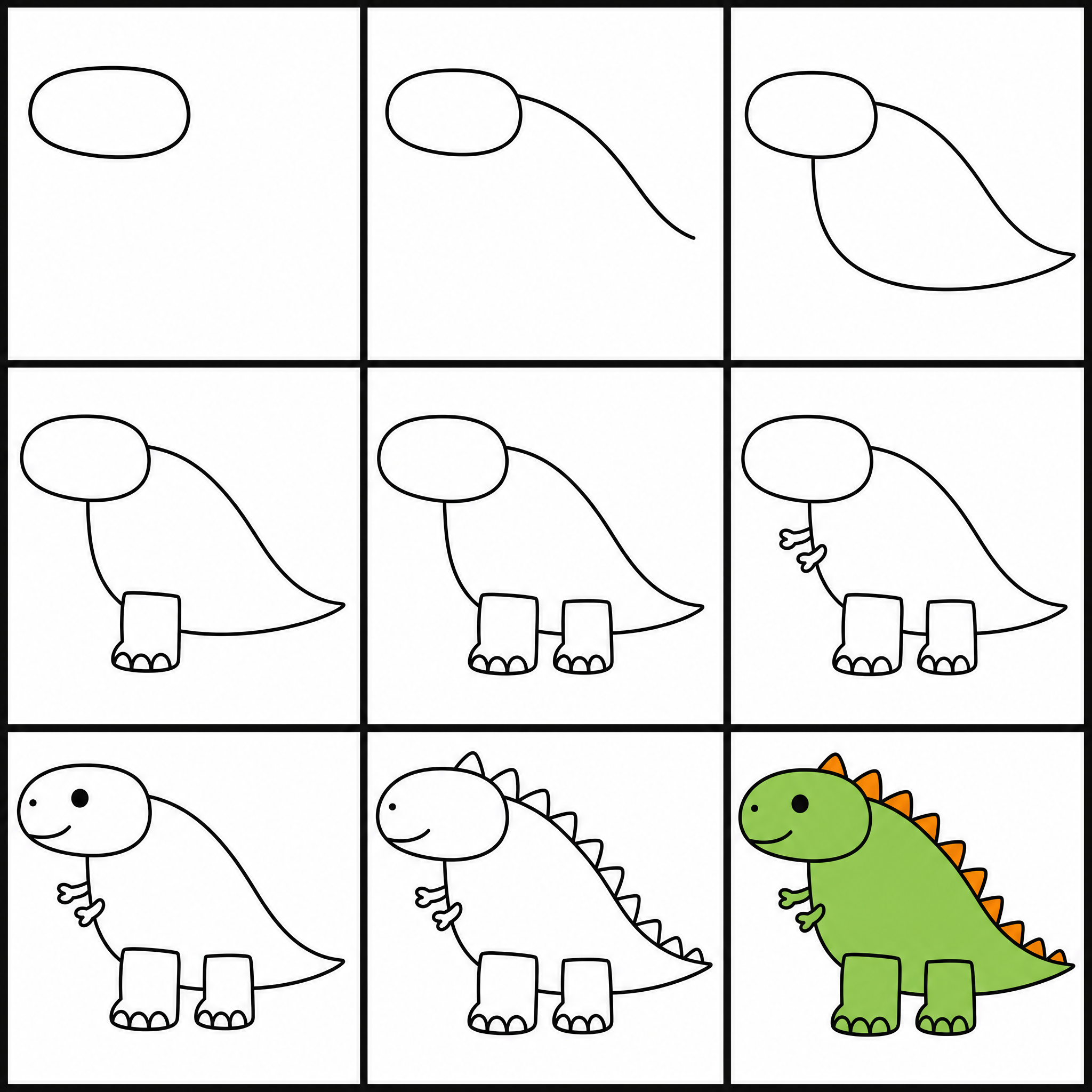 How to draw dinosaur — all 9 steps in one chart