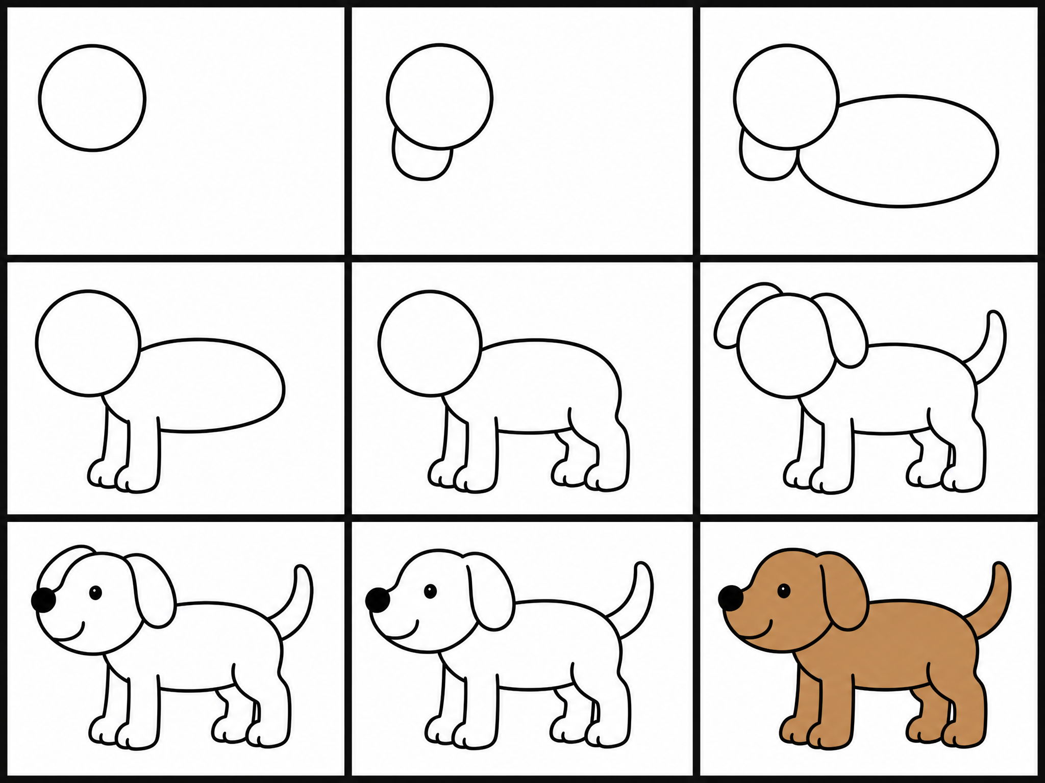 How to draw dog — all 9 steps in one chart