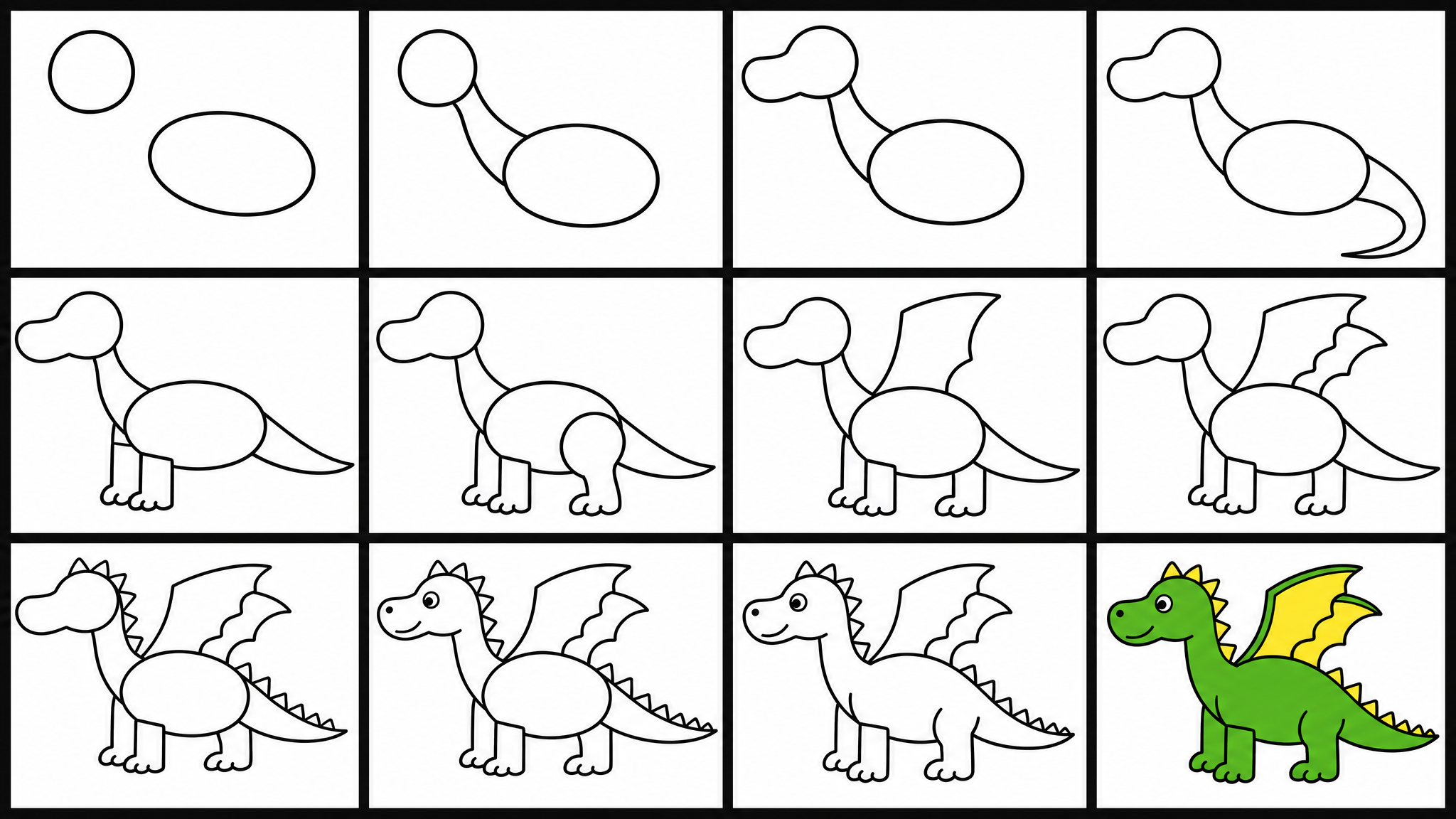 How to draw dragon — all 12 steps in one chart