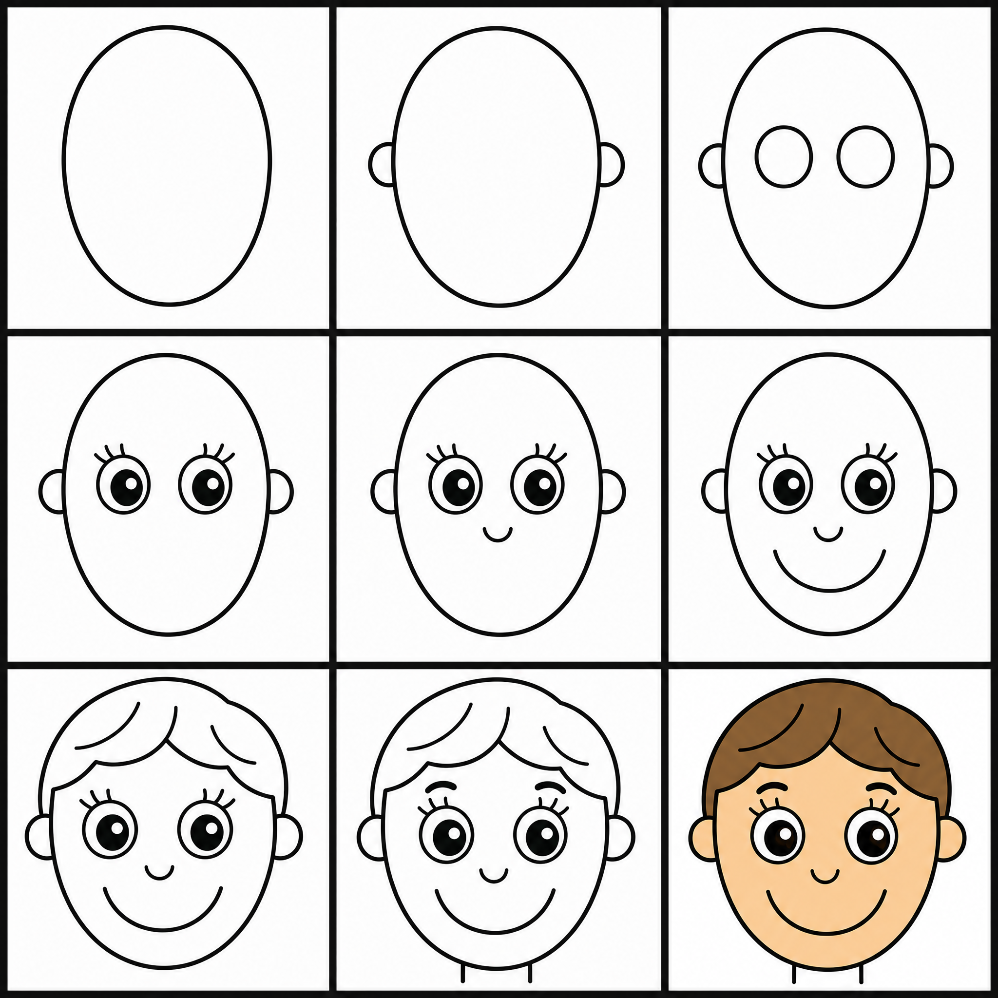 How to draw face — all 9 steps in one chart