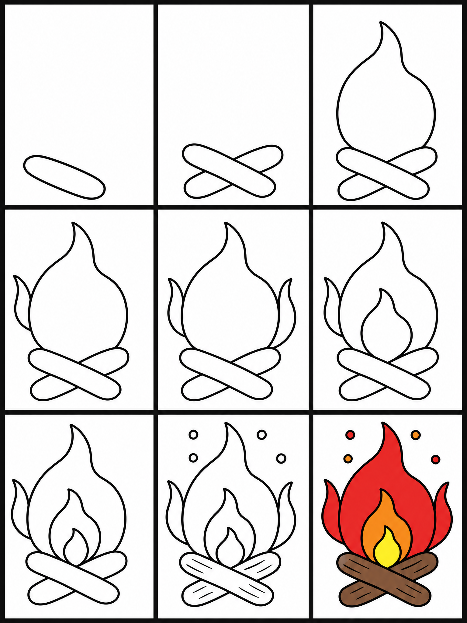 How to draw fire — all 9 steps in one chart