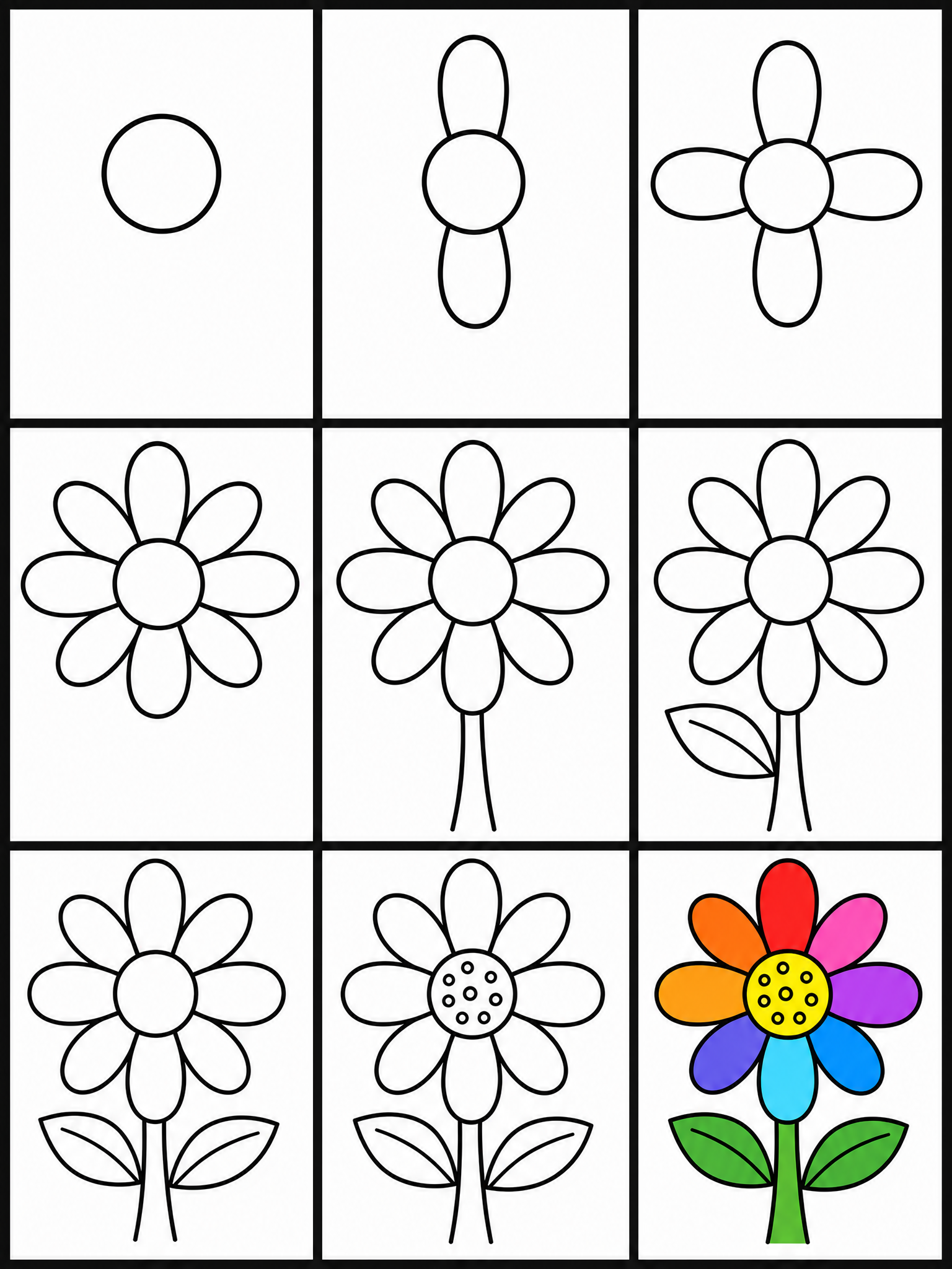 How to draw flower — all 9 steps in one chart