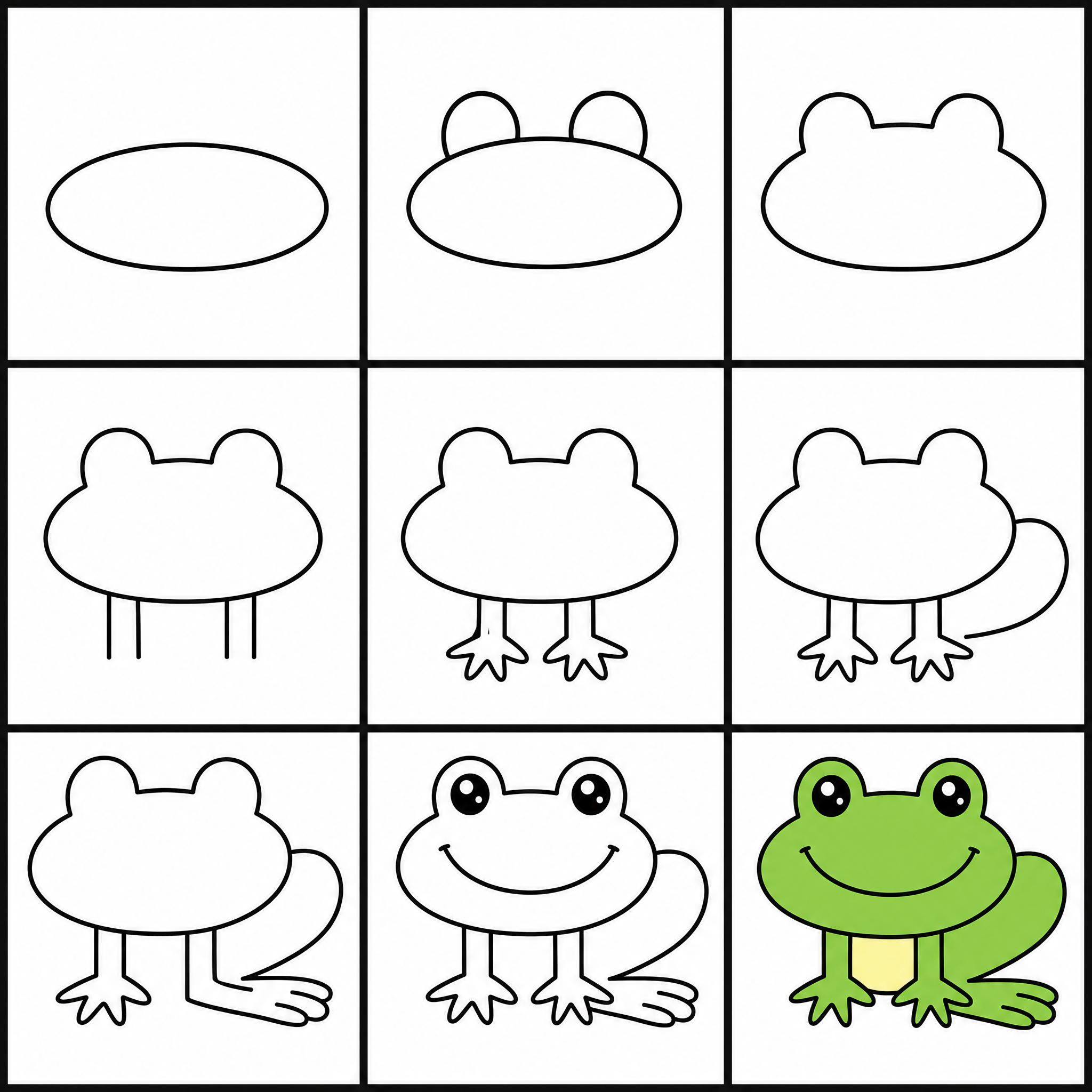 How to draw frog — all 9 steps in one chart