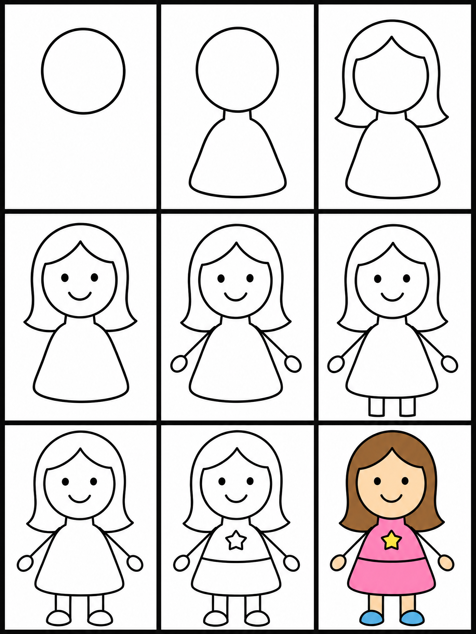 How to draw girl — all 9 steps in one chart
