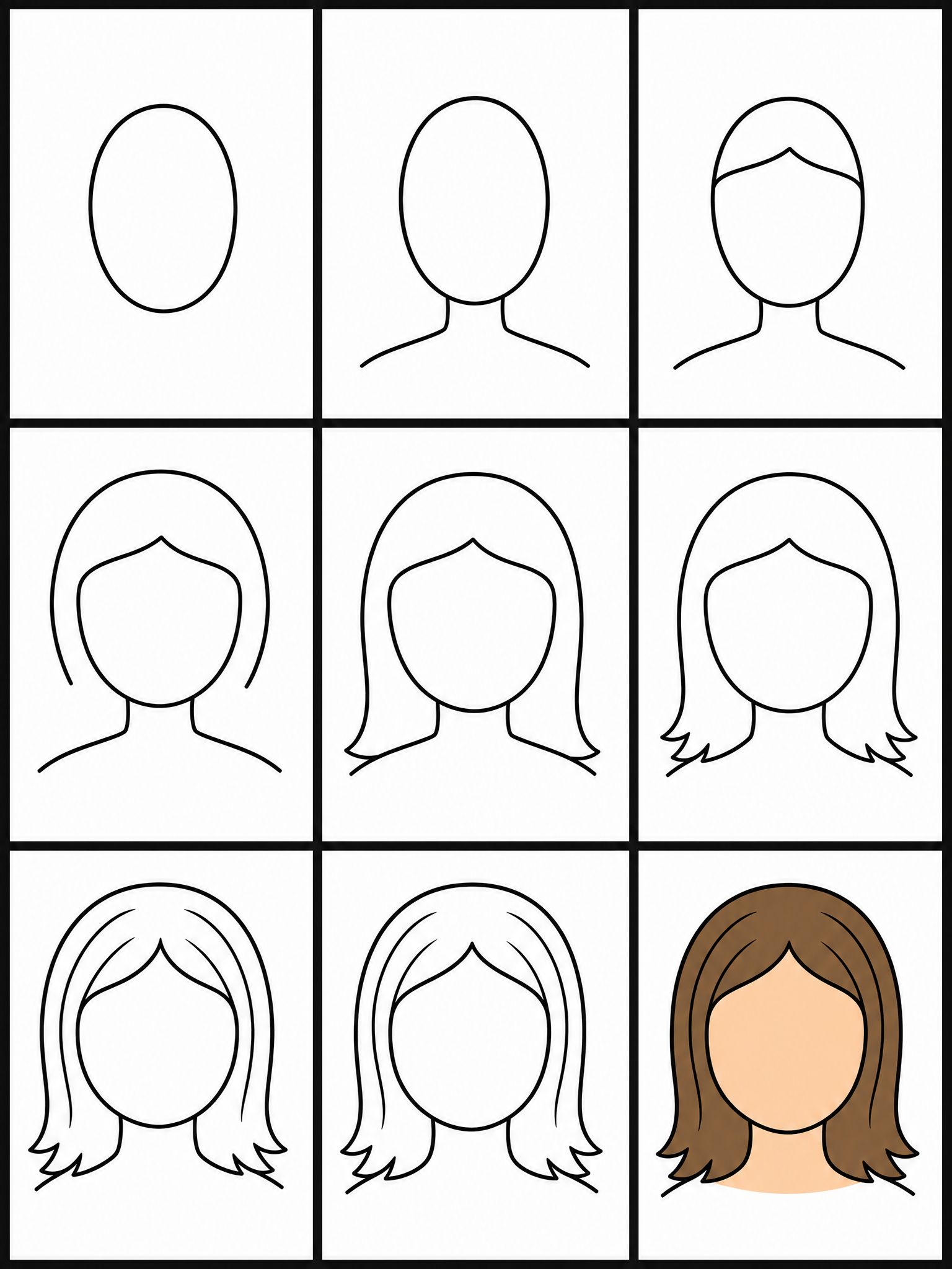 How to draw hair — all 9 steps in one chart