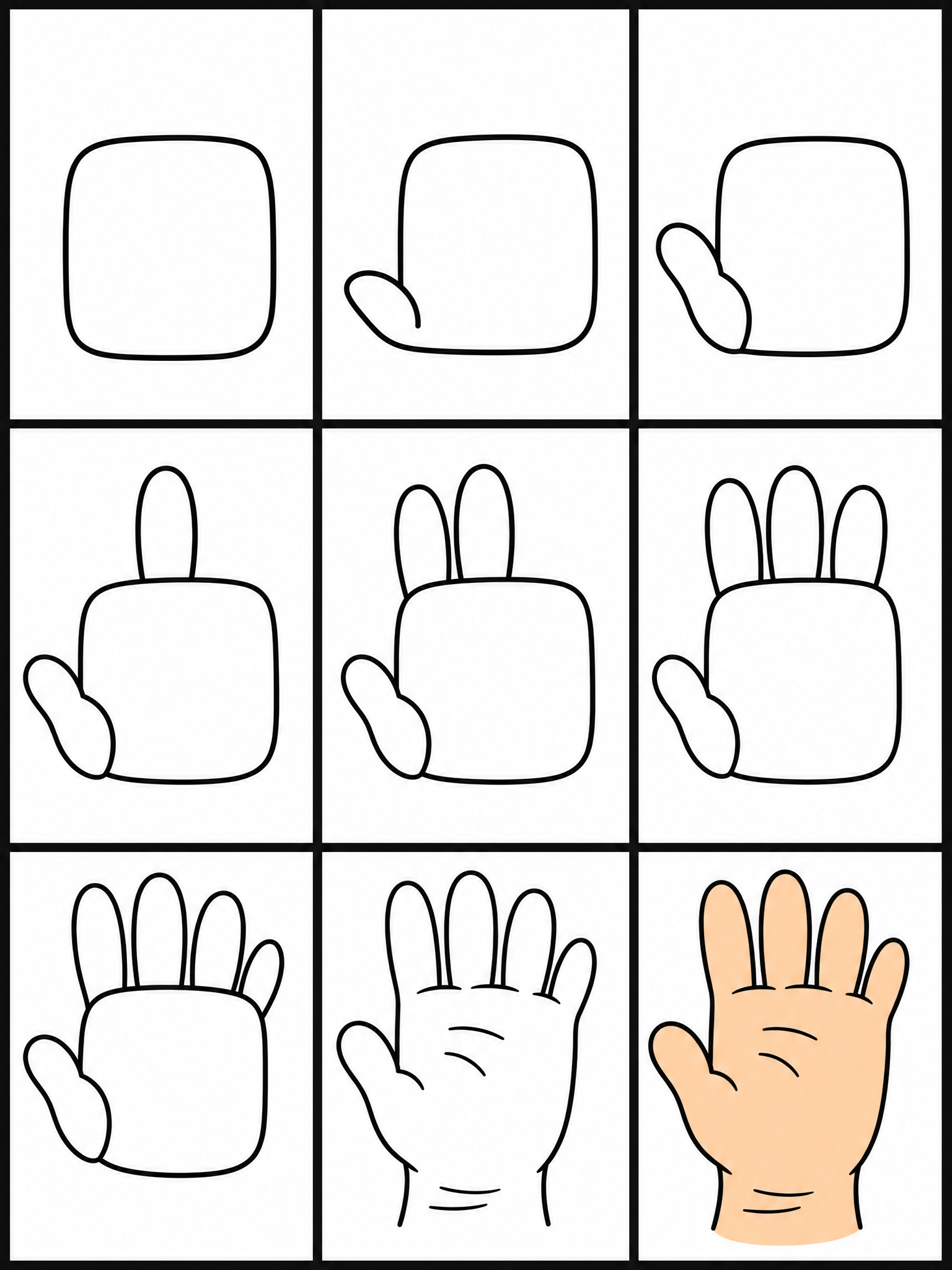 How to draw hands — all 9 steps in one chart