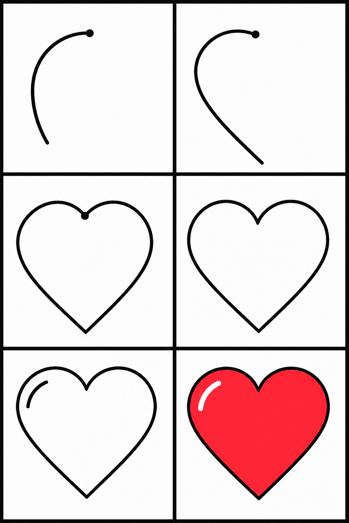 How to draw heart — all 6 steps in one chart