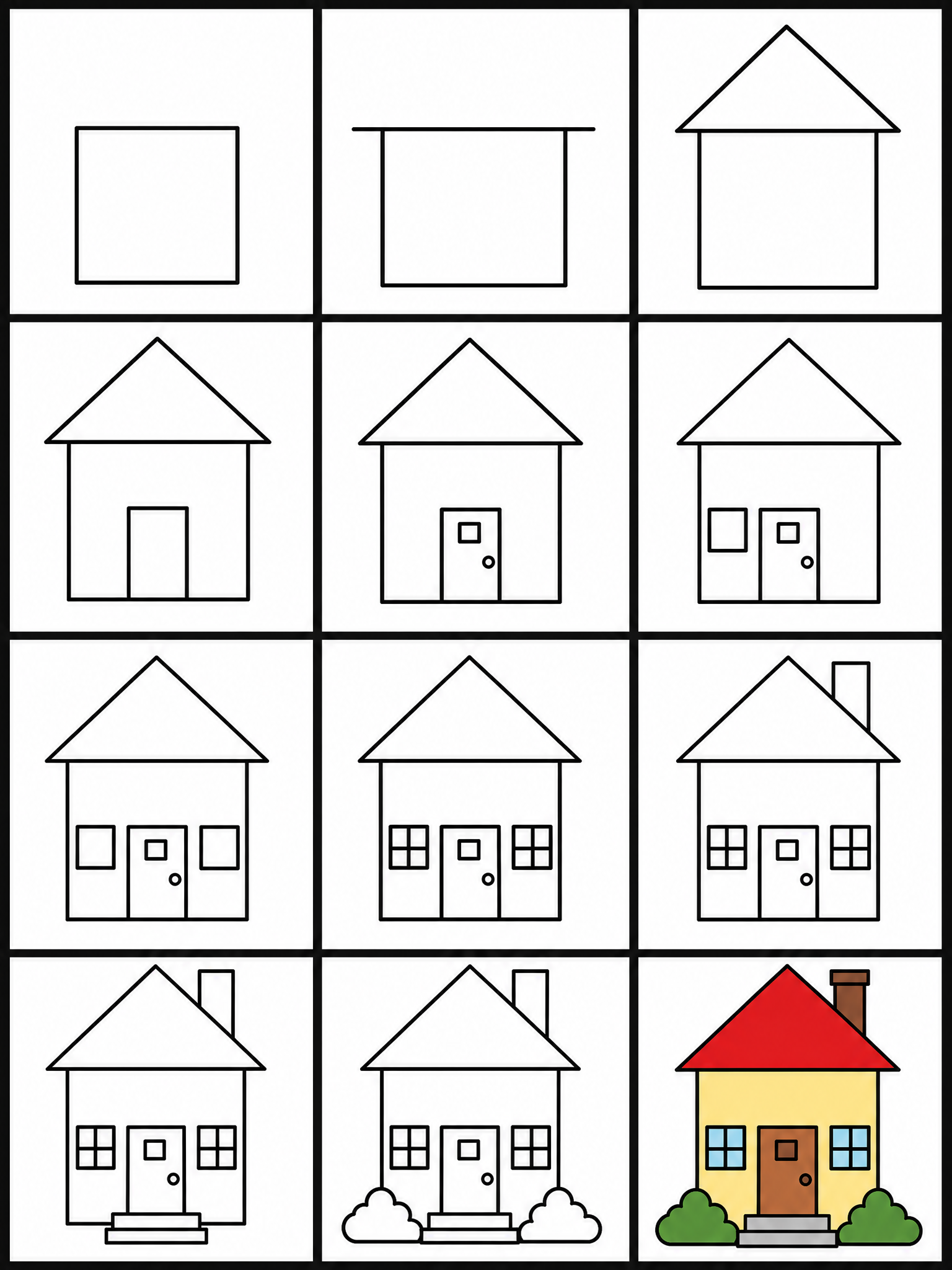 How to draw house — all 12 steps in one chart