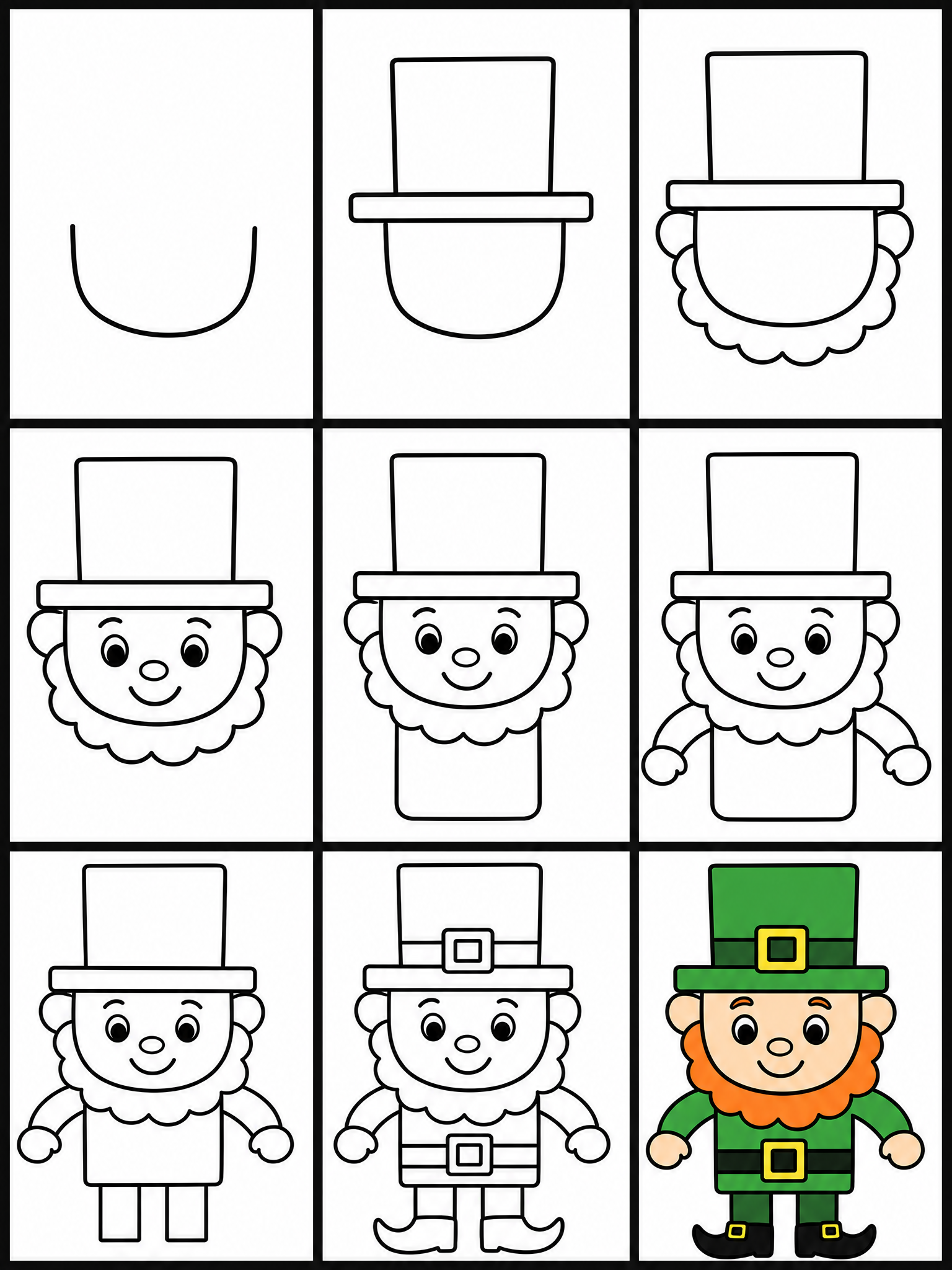How to draw leprechaun — all 9 steps in one chart