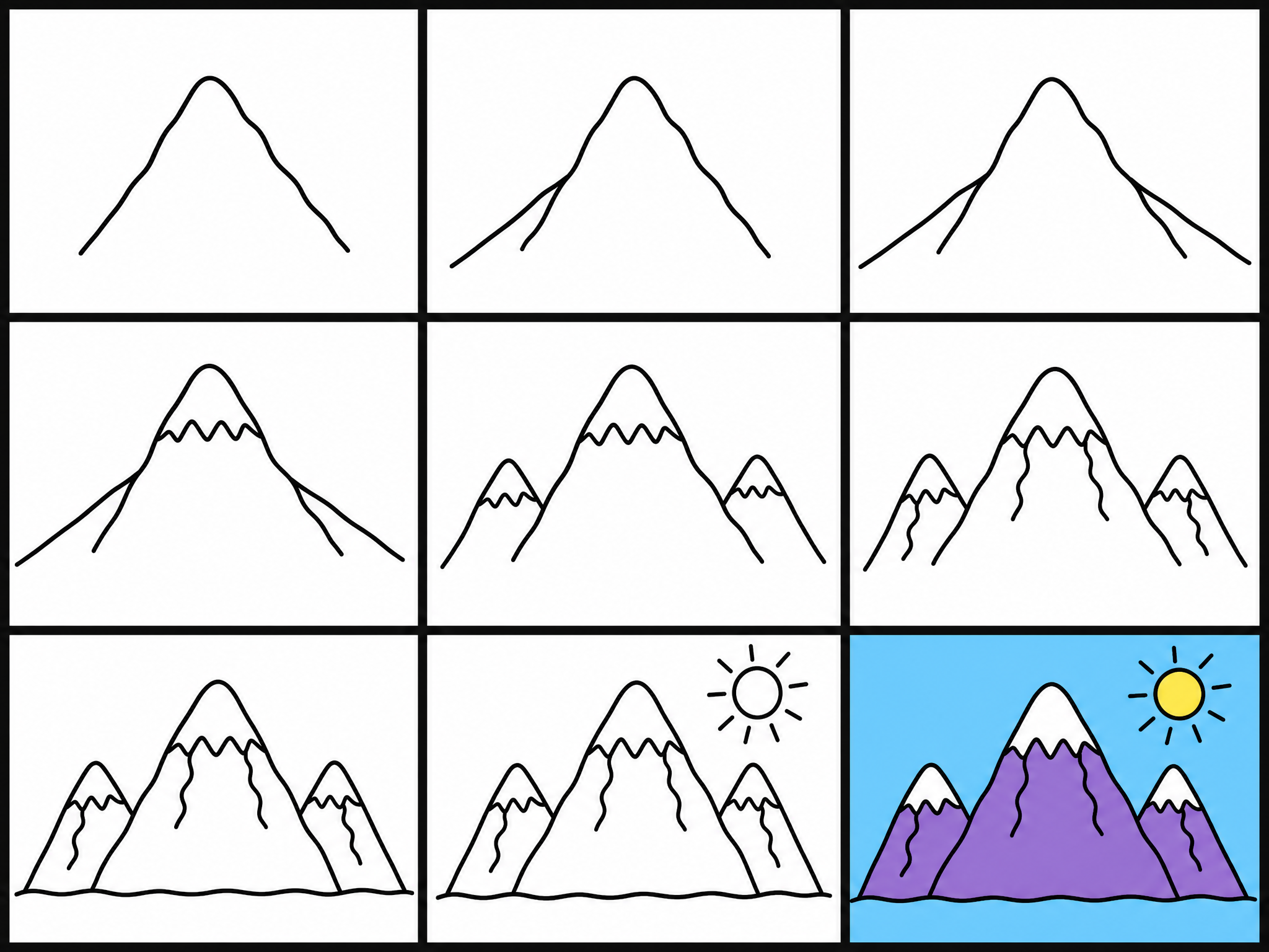 How to draw mountains — all 9 steps in one chart
