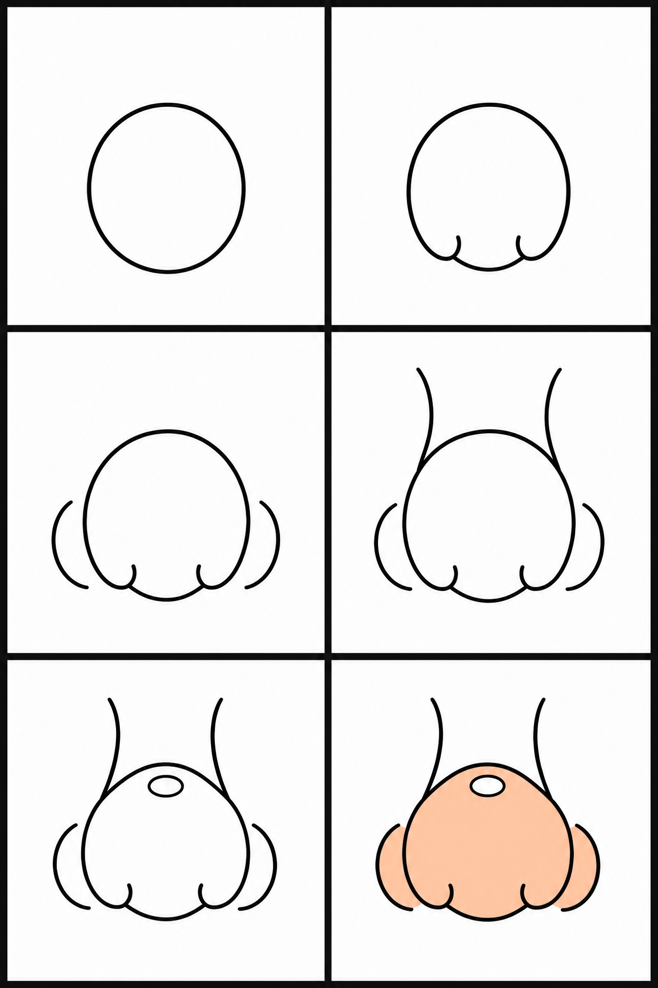 How to draw nose — all 6 steps in one chart