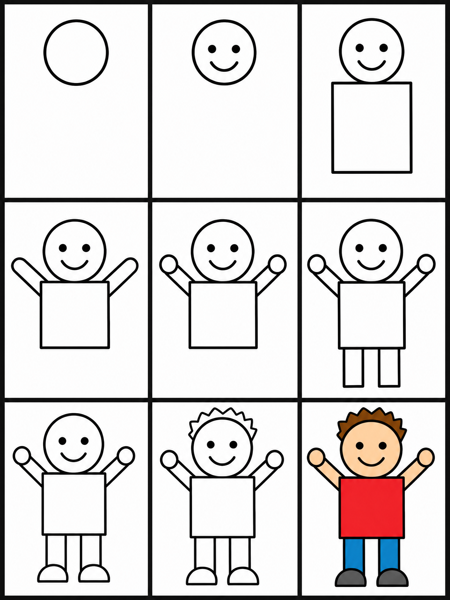 How to draw person — all 9 steps in one chart