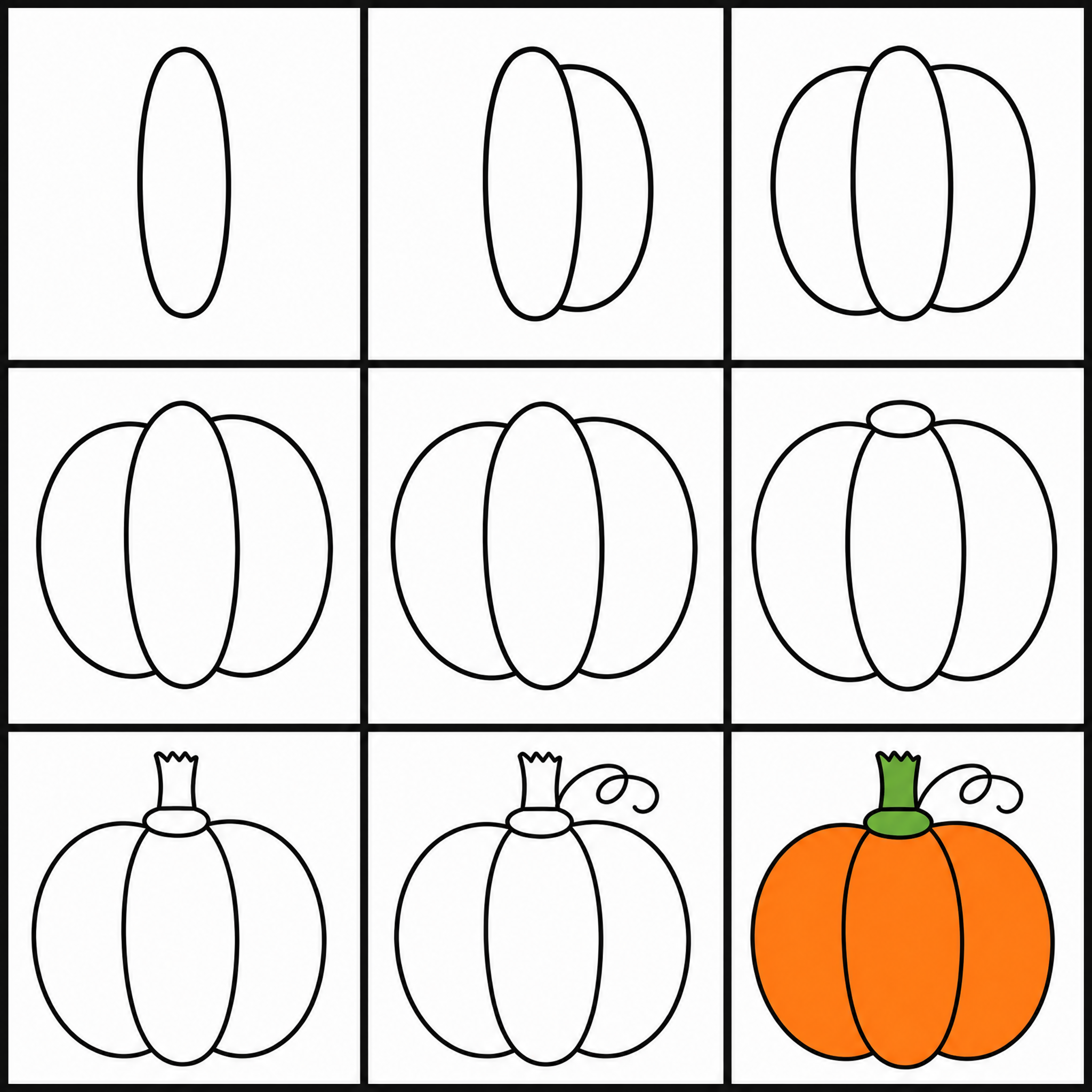 How to draw pumpkin — all 9 steps in one chart