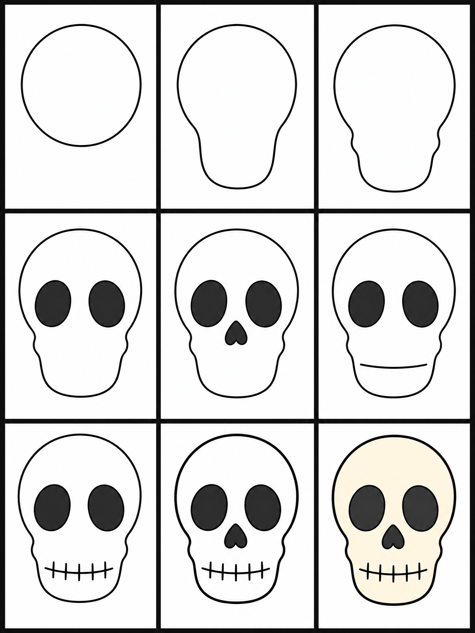 How to draw skull — all 9 steps in one chart