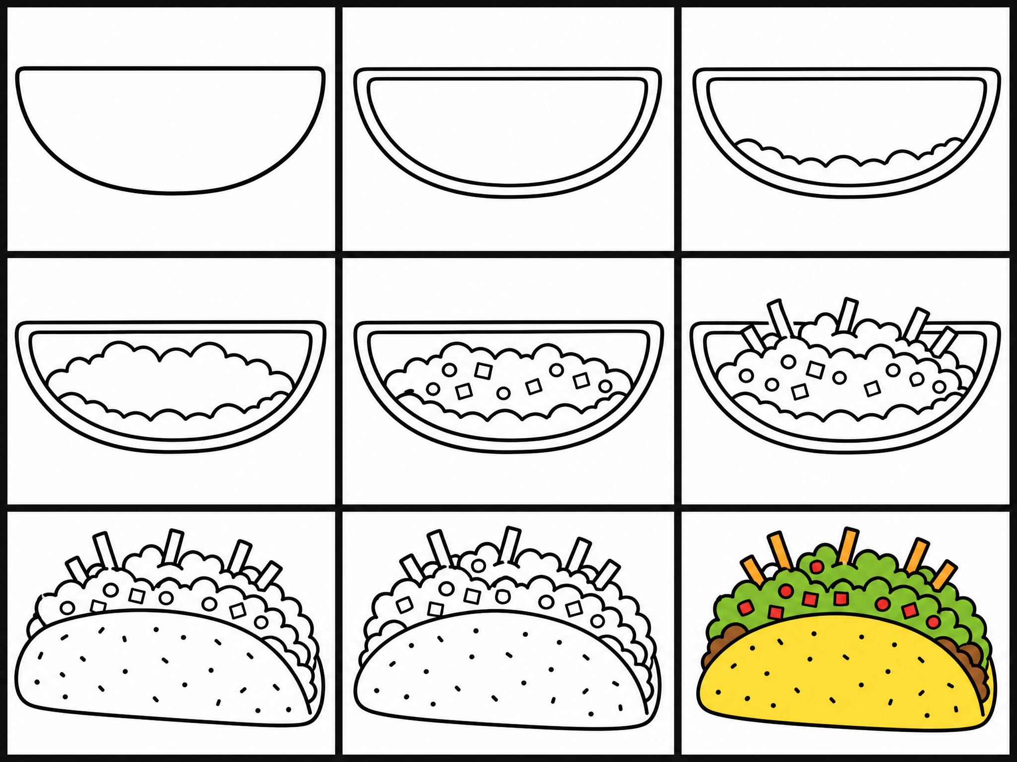 How to draw taco — all 9 steps in one chart