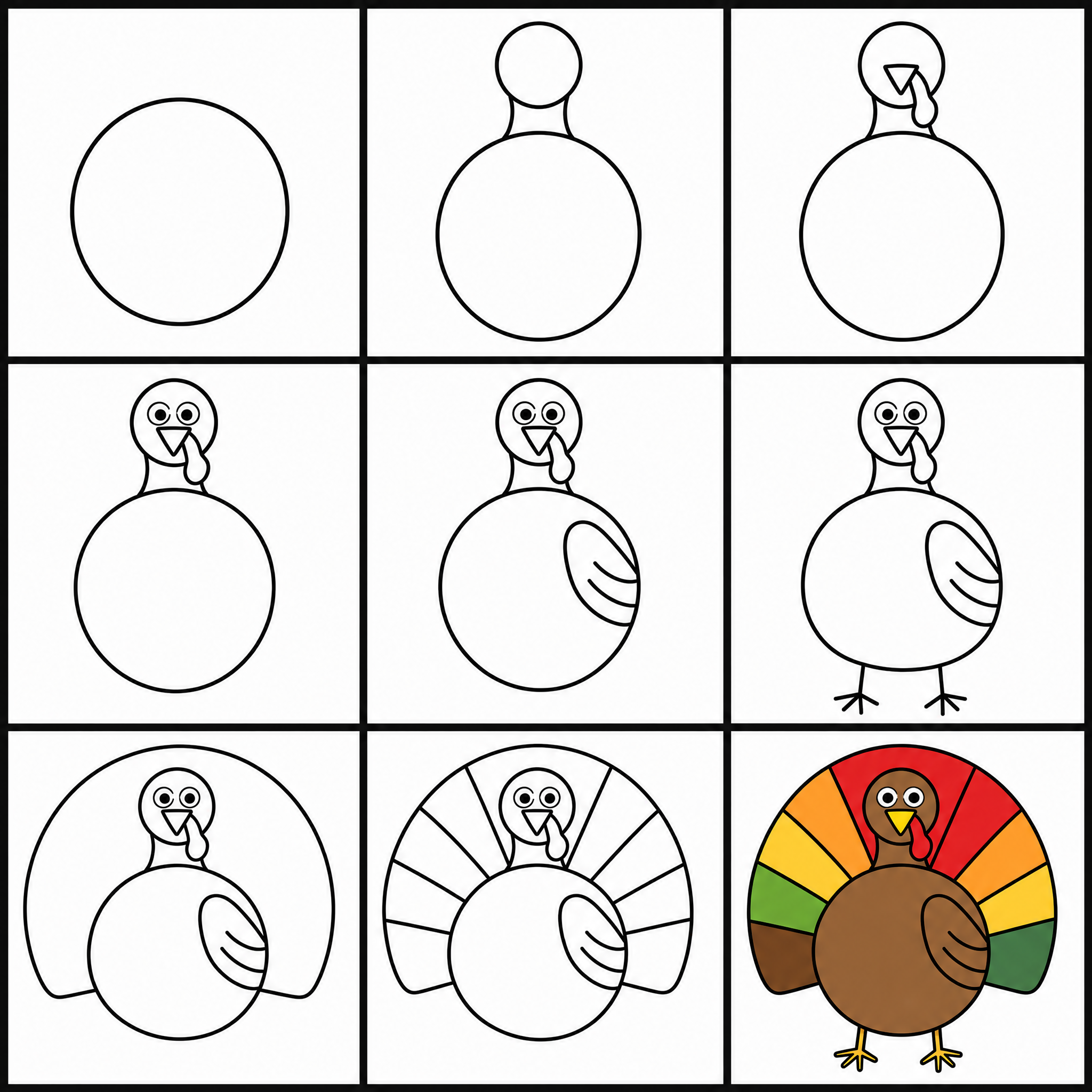 How to draw turkey easy — all 9 steps in one chart